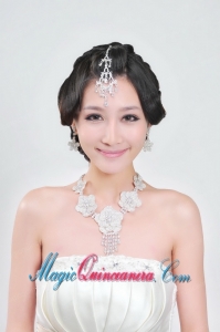 Alloy With Elegant Rhinestone Wedding Jewelry Set Including Necklace And Earrings