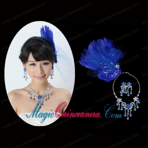 Beautiful Rhinestone and Feather Head Flower and Necklace