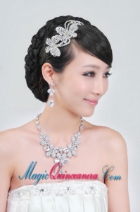 Gorgeous Alloy With Rhinestone Ladies Necklace and Headpiece