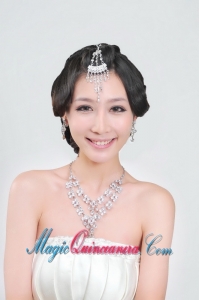 Gorgeous Rhinestone Wedding Jewelry Set Including Necklace And Headpiece