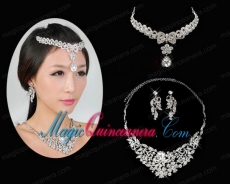 Alloy Wedding Jewelry Set Including Necklace And Earrings in Silver