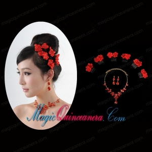 Attractive Necklace and Earing Wedding Jewelry Set with Hairpins