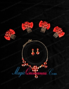 Heart In Heart Red Artistic Jewelry Set Including Necklace And Headpiece