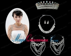 Imitation Pearl Necklace Earing and Tiara Jewelry Sets