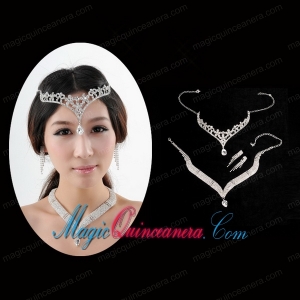 Princess Rhinestone Jewelry Set Including Necklace Tiara And Earrings