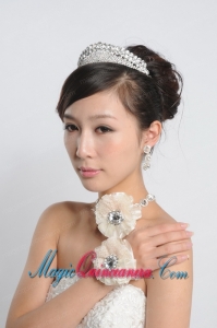 Rihinestones Necklace Tiara and Earrings Jewelry Set