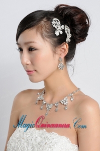 Shining Rhinestones Alloy Wedding Jewelry Set Including Necklace And Earrings