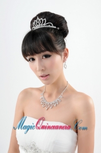 Shinning Crystal Crown with Necklace and Earings Jewelry Set