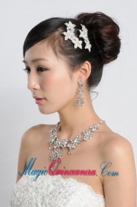 Star Shaped Shining Rhinestones Alloy Wedding Jewelry Set Including Necklace And Earrings