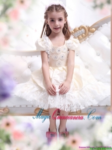 2016 Fall New Style Champagne Little Girl Pageant Dresses with Hand Made Flower and Lace