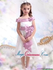 2016 Fall New Style Off The Shoulder White Little Girl Pageant Dresses with Flower and Bowknot