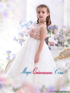 2016 Fall New Style Scoop Little Girl Pageant Dresses with Hand Made Flowers