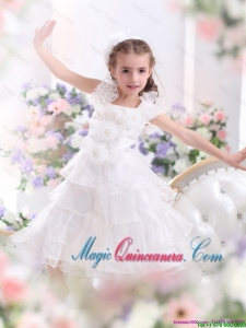 2016 Spring Pretty Ruffled Layers White Little Girl Pageant Dresses with Hand Made Flower