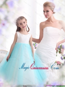 2016 Spring Pretty White and Baby Blue Scoop Little Girl Pageant Dresses