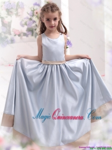 2016 Summer Cheap Silver Scoop Little Girl Pageant Dresses with Waistband