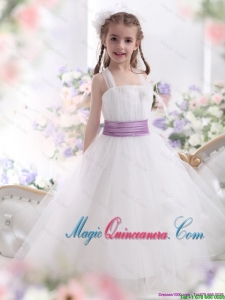 2016 Summer Cheap White Little Girl Pageant Dresses with Lilac Sash