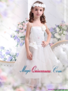 2016 Winter Perfect White Spaghetti Straps Little Girl Pageant Dresses with Hand Made Flower and Appliques