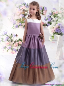 Luxurious 2016 Fall Multi Color Scoop Little Girl Pageant Dresses with Bowknot
