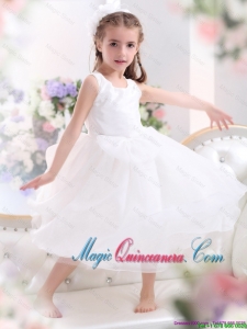 Luxurious 2016 Fall Scoop White Bowknot A Line Little Girl Pageant Dresses