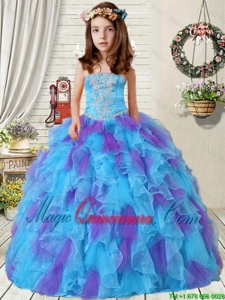 2016 Fall New Style Appliques Little Girl Pageant Dress with Ruffles in Purple and Blue