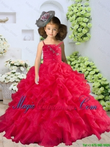 2016 Fall New Style Straps Beading and Ruching Little Girl Pageant Dress in Coral Red
