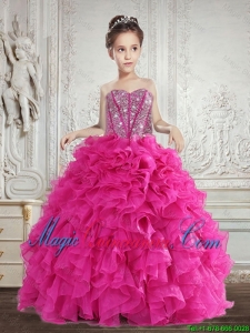 2016 Spring Pretty Beading and Ruffles Little Girl Pageant Dress in Fuchsia