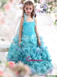 2016 Summer Cheap Straps Appliques and Ruffled Layers Little Girl Pageant Dresses in Aque Blue