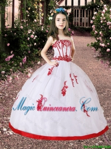 2016 Summer Cheap White and Red Little Girl Pageant Dress with Appliques