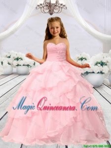 2016 Summer Discount Baby Pink Beaded Decorats Little Girl Pageant Dress with Layers