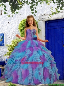 2016 Summer Popular Beading and Ruffles Purple and Blue Little Girl Pageant Dress with Hand Made Flower