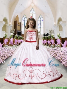 2016 Summer Popular Embroidery Satin Little Girl Pageant Dress in White