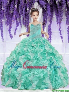 2016 Winter Perfect Ruffles and Beaded Decorate Little Girl Pageant Dress in Apple Green