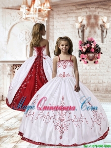 2016 Winter Perfect Spaghetti Straps White Satin Little Girl Pageant Dresses with Embroidery