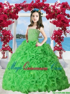 Fashionable 2016 Fall Spring Green Organza Ruffles Little Girl Pageant Dress with Beading