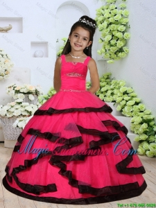 Fashionable 2016 Fall Straps Beading Little Girl Pageant Dresses with Layers and Ruching