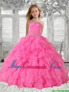 Luxurious 2016 Fall Beading Rose Pink Little Girl Pageant Dress with Ruffles