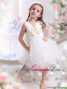 Luxurious 2016 Fall Beading Ruffled Little Girl Pageant Dresses with Bowknot
