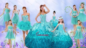 Popular Beaded Quinceanera Gown and Aqua Blue Dama Dresses and Pretty Multi Color Litter Girl Dresses and Perfect Orange Prom Dresses