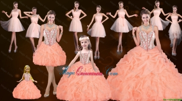 Sturning Straps and Beaded Quinceanera Dresses and Baby Pink Short Dama Dresses and Cute Orange Litter Girl Dresses and Feminine Mini Length Prom Dresses