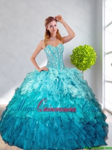 2016 Modest Multi Color Quinceanera Gown with Ruffles and Beading