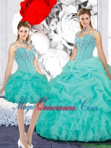 Elegant Straps Ball Gown Detachable Quinceanera Dresses in Turquoise