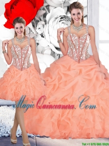 2016 Perfect Straps Orange Detachable Quinceanera Dresses with Beading