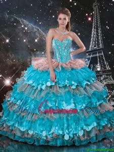 2016 Sweetheart Quinceanera Dresses with Beading and Ruffled Layers