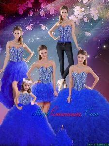 Detachable Beaded and Ruffles Sweetheart Wonderful Sweet 16 Dresses in Royal Blue for 2016