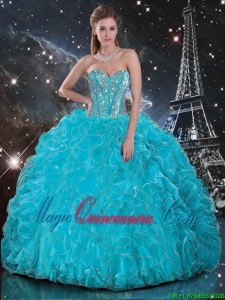 Discount Aqua Blue Sweetheart Quinceanera Gowns with Beading and Ruffles