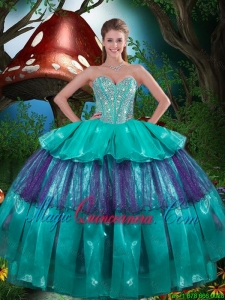 Modest Sweetheart Beaded Quinceanera Dresses with Ruching for 2016