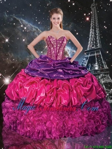 Popular Beaded Multi Color Quinceanera Dresses with Pick Ups and Ruffles