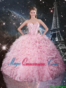 Simple Ball Gown Pink Quinceanera Dresses with Ruffles and Beading for 2016