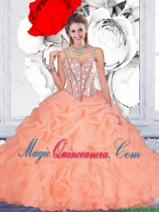 Elegant Orange Ball Gown Straps Quinceanera Dresses with Beading