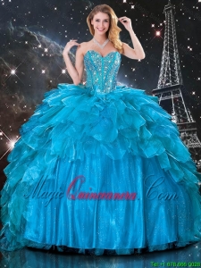 Pretty Ball Gown Beaded Detachable Quinceanera Gowns in Blue